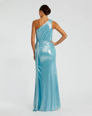 Blue One Shoulder Draped Gown - FINAL SALE