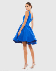 Blue V Neck Fit & Flare Mini Dress