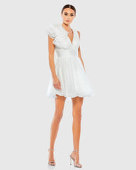 Ruffle V Neck Fit & Flare Mini Dress