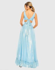 Blue Cut Out High V-Neck Low A-line Dress - FINAL SALE