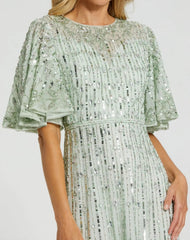 Green Flounce Sleeve Midi Dress
