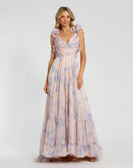 Pink Ruffle Tiered Cut-Out Chiffon Floral Dress
