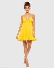 Ruffle V-Neck Criss-Cross Mini Dress