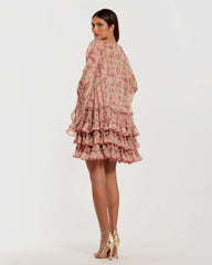 Pink Floral Long Sleeve Ruffle Mini Dress